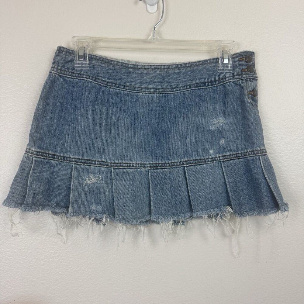 Vintage Y2K American Eagle Low Rise Pleated Blue Jean Denim Micro Mini Skirt 2